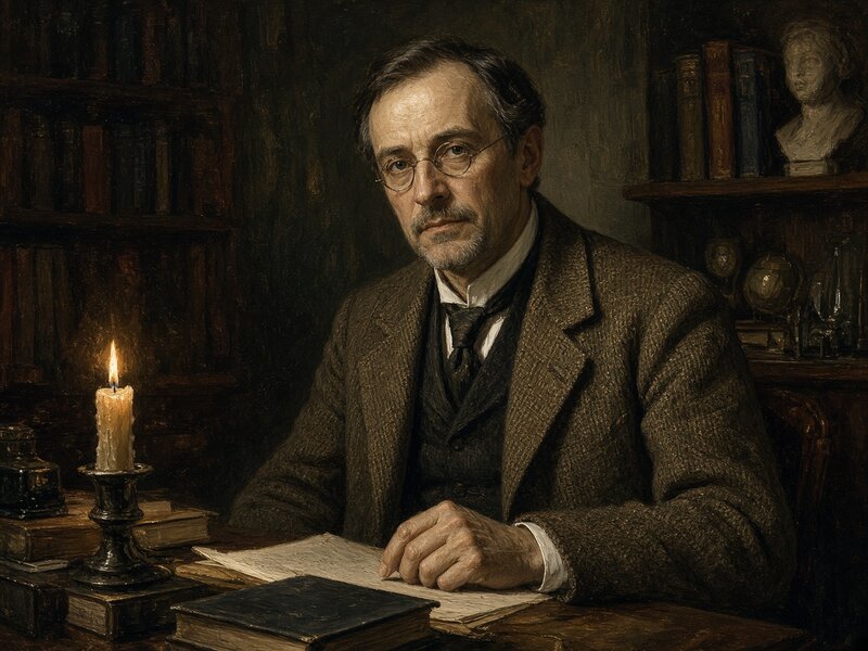A professor in a candlelit study